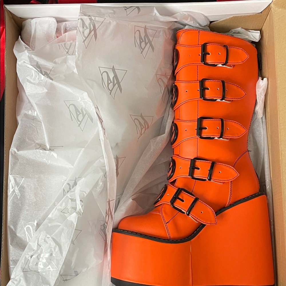 YRU Vibrant Orange Platform Boots